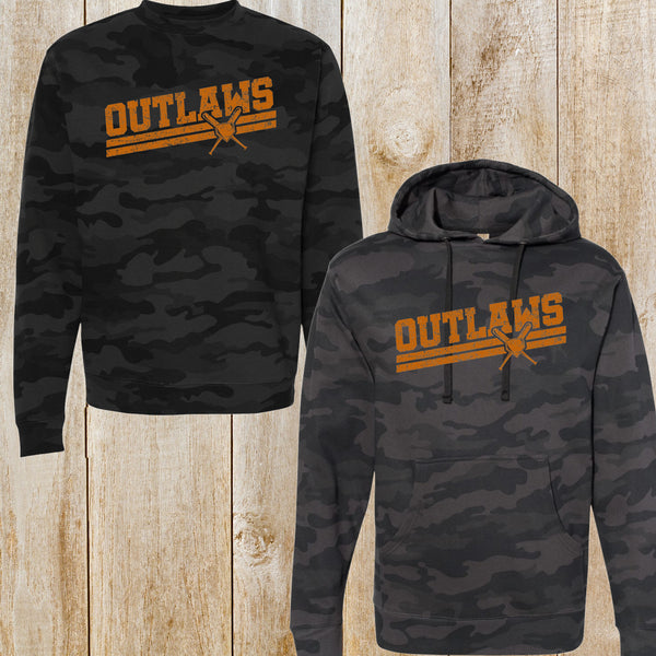 Outlaws Camo Crewneck Sweatshirt or Hoodie