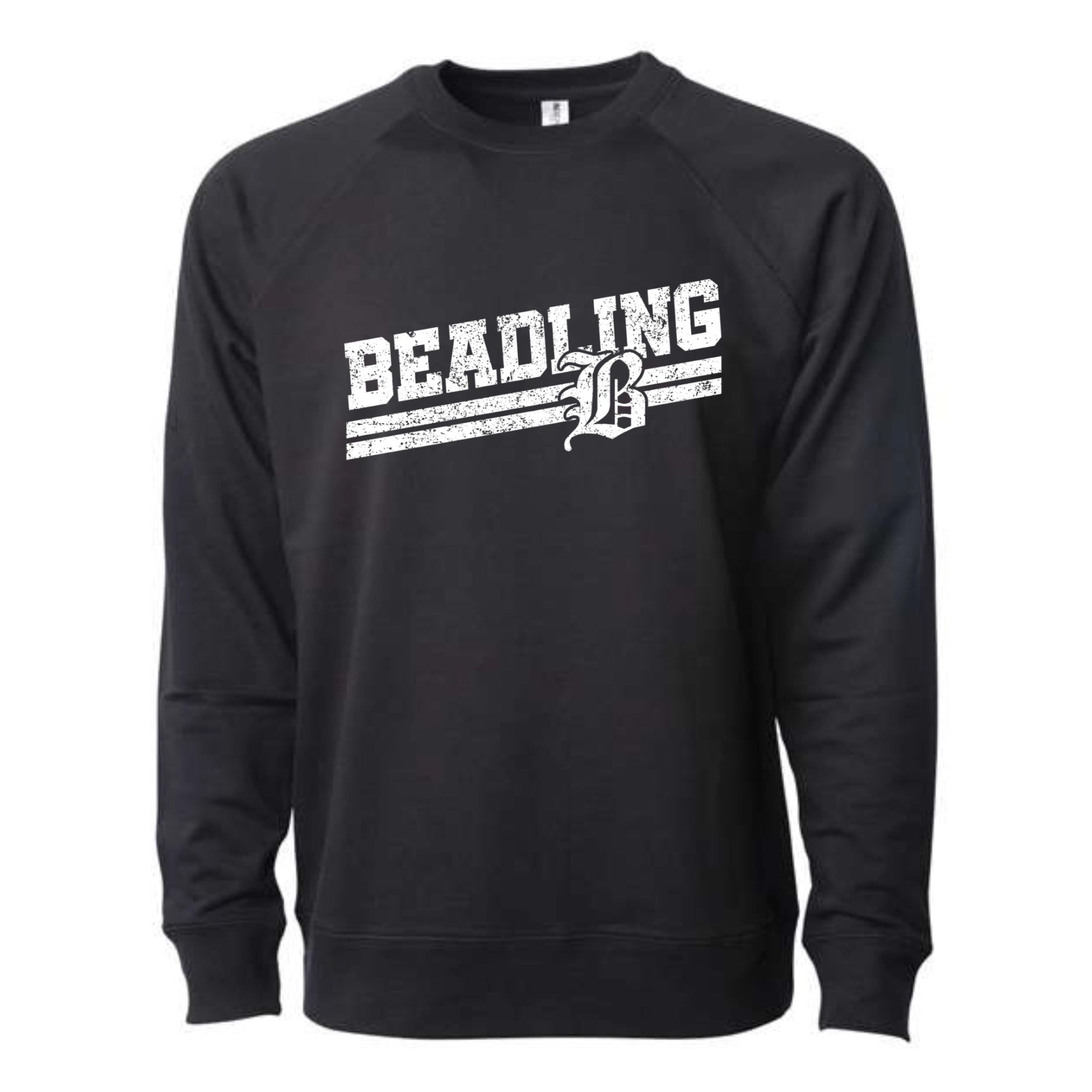 Beadling Soccer White Slant Lightweight Loopback Terry Crewneck Sweatshirt