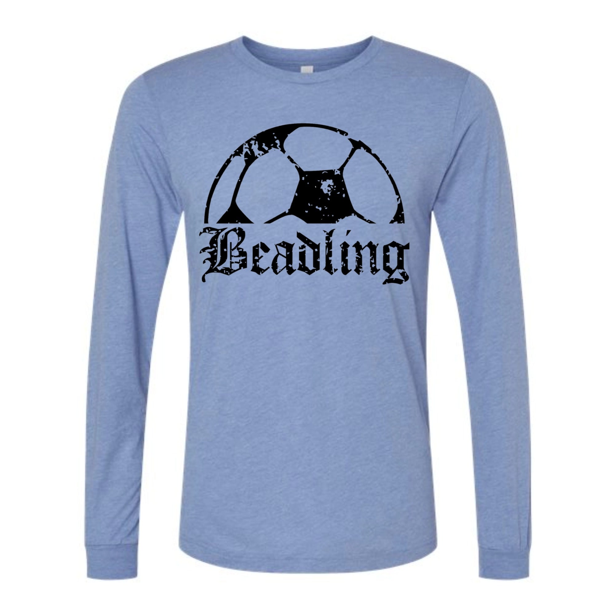 Beadling Soccer Distressed Ball Long Sleeved Tri-blend Unisex Tee