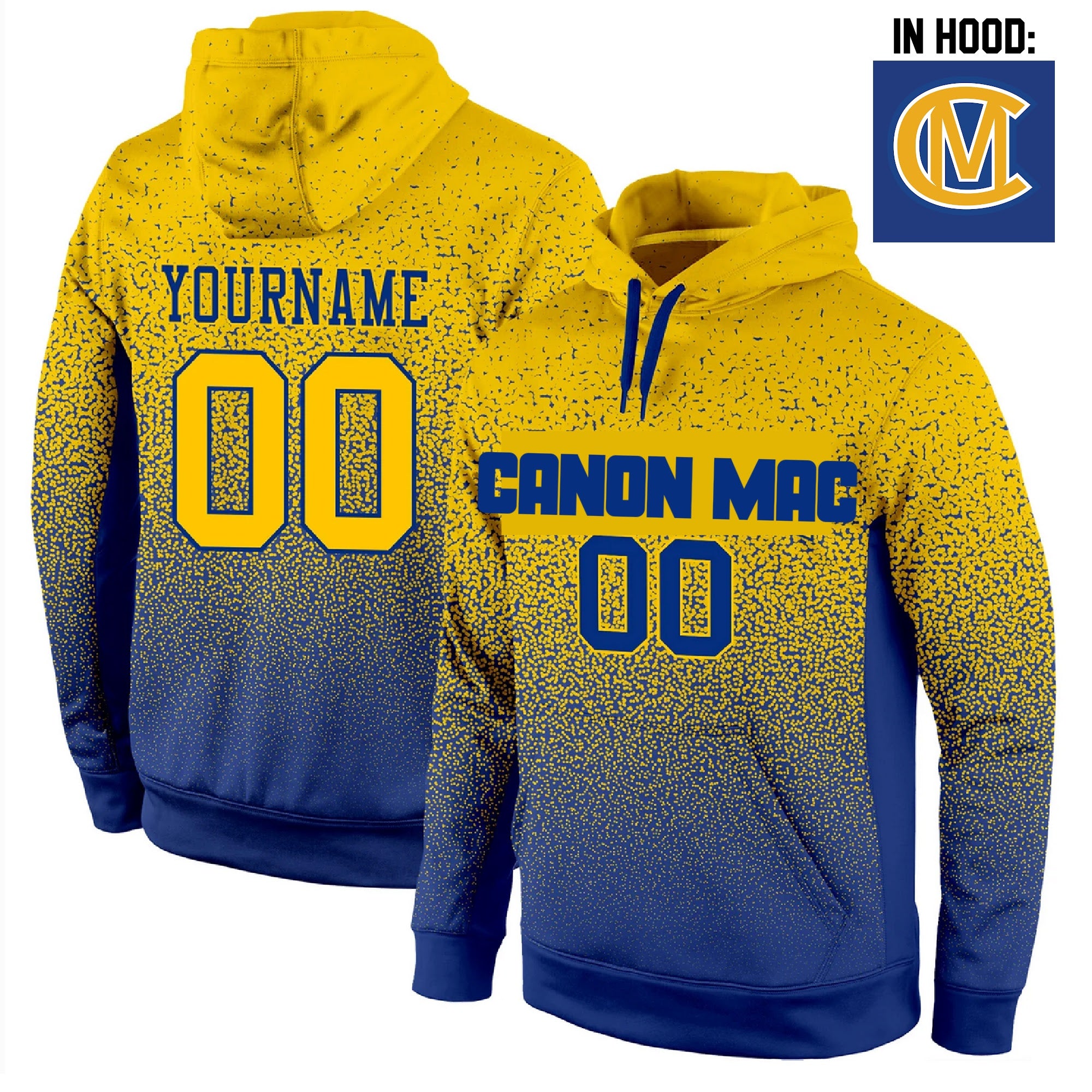 CM Wylandville Gold/Royal Splatter fade sublimation hoodie