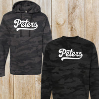 Peters Black Camo Crewneck Sweatshirt or Hoodie