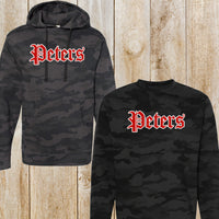 Peters Black Camo Crewneck Sweatshirt or Hoodie