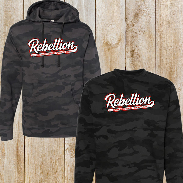 Rebellion black camo crewneck sweatshirt or hoodie