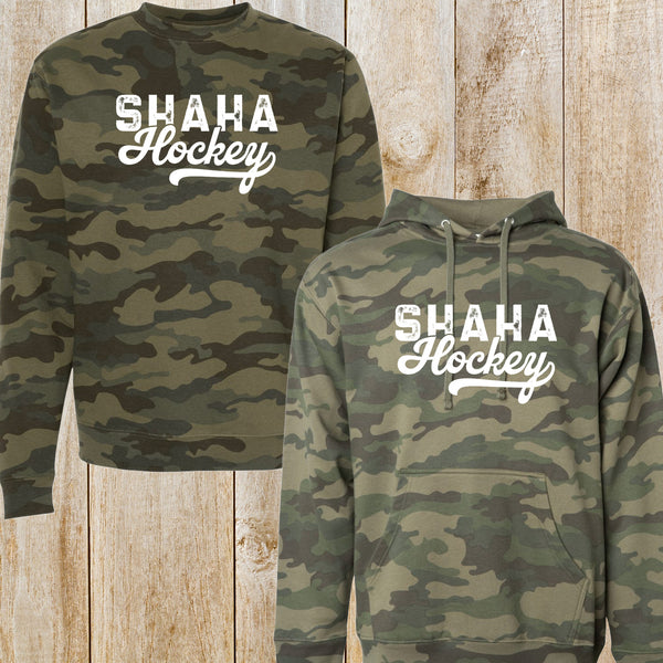SHAHA forest camo crewneck sweatshirt or hoodie