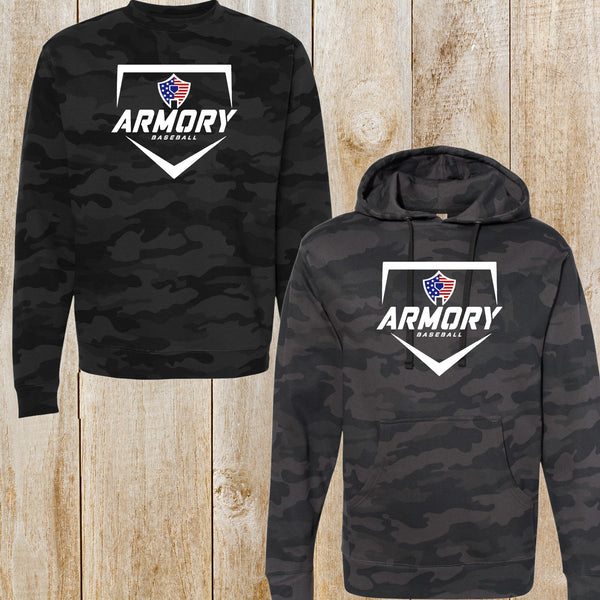 Armory Baseball Camo Crewneck Sweatshirt or Hoodie