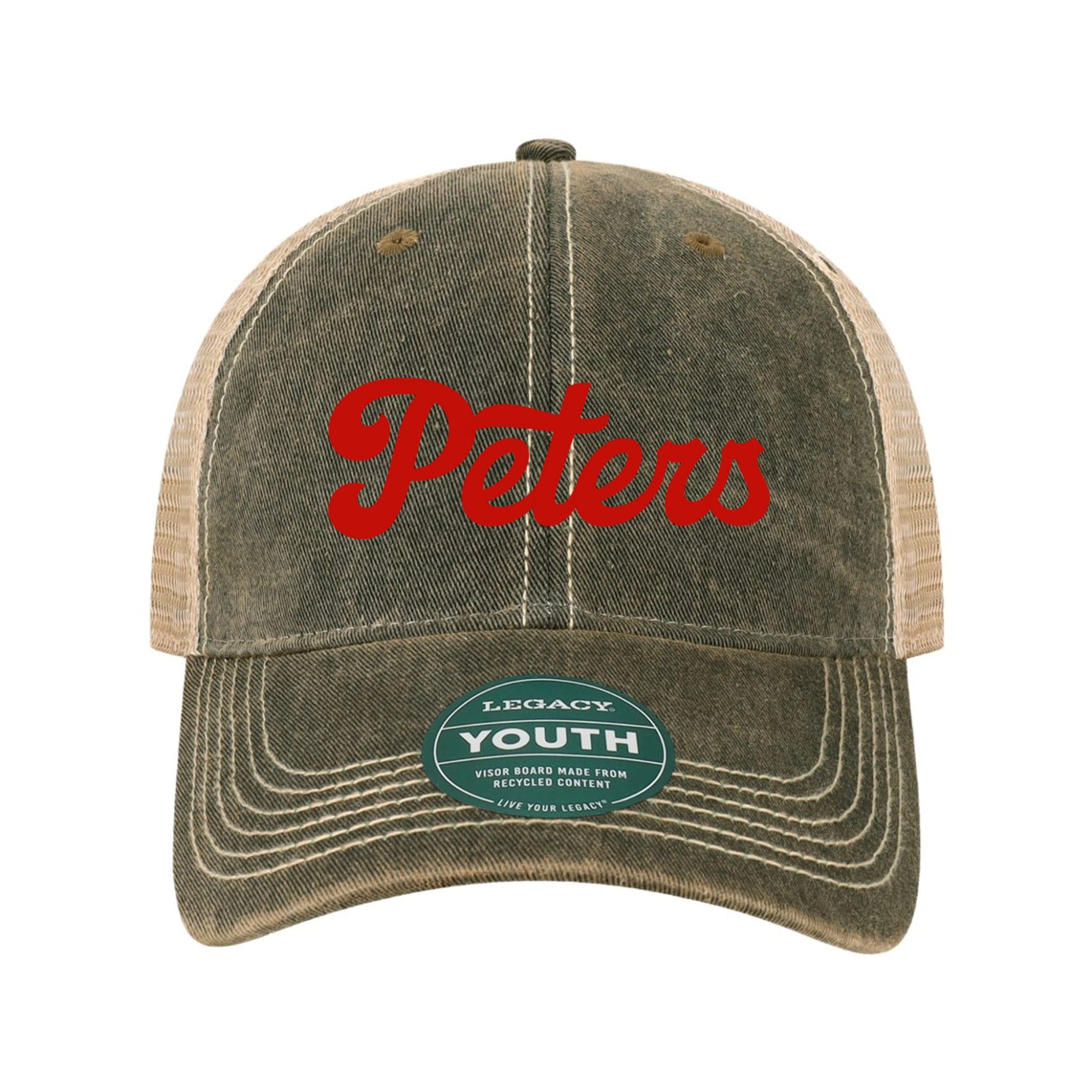 Peters Red Script Youth Old Favorite Trucker Hat