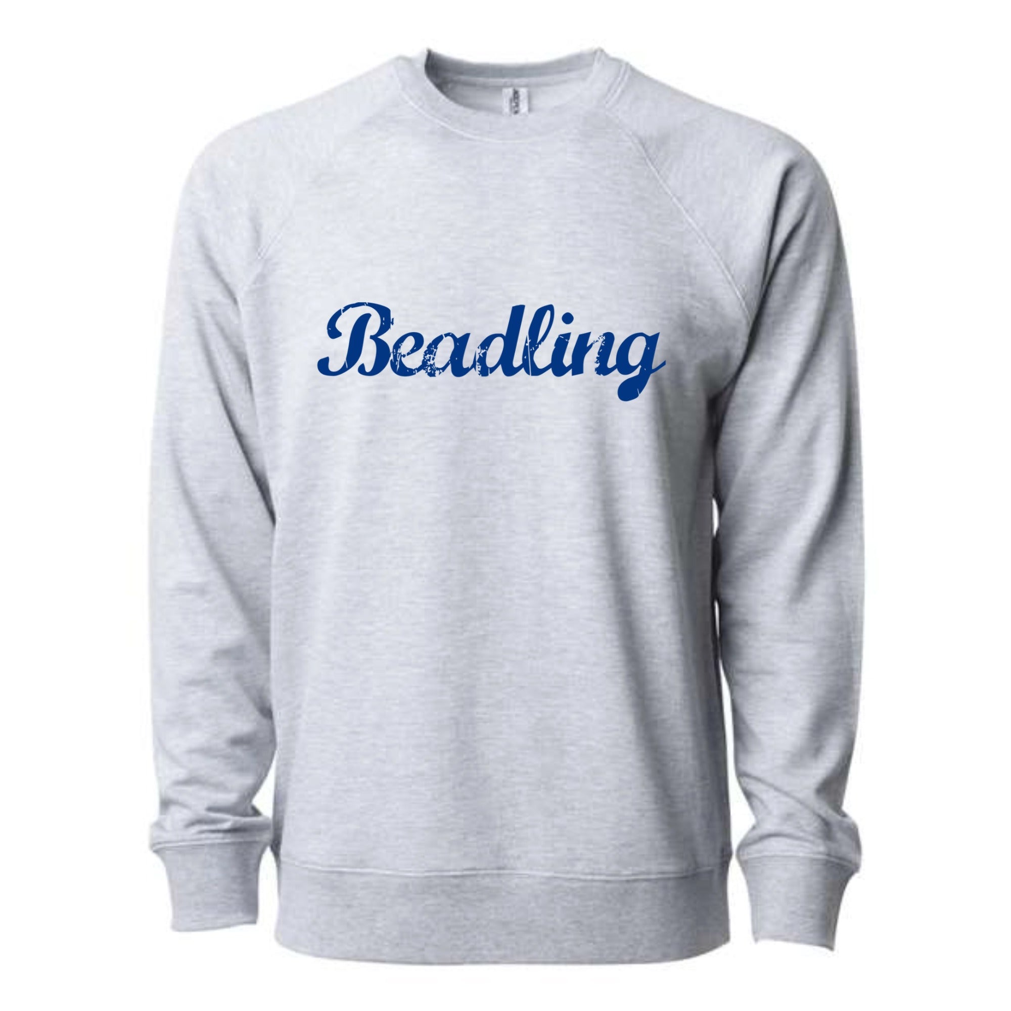 Beadling Soccer Navy Cursive Lightweight Loopback Terry Crewneck Sweatshirt