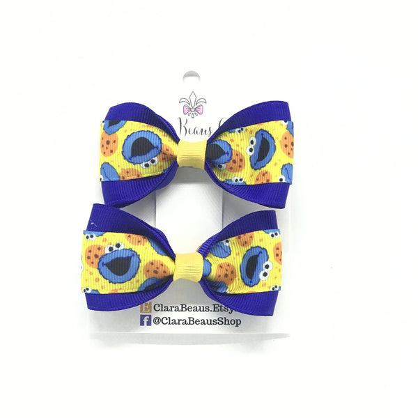 Cookie Monster Pig Tail Bow Set - Clara Beaus Co