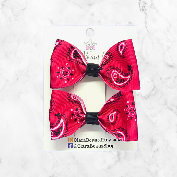 Paisley Red Pig Tail Bow Set