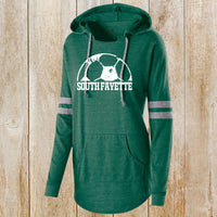 South Fayette soccer Distressed ball Women's long-sleeved hooded tee