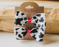 Cow Print Pig Tail Hair Bow Set - Clara Beaus Co
