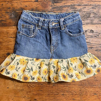 Jean skirt with custom ruffle trim