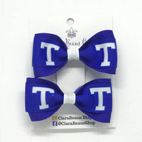 Trinity logo pig tail hair bows - Clara Beaus Co
