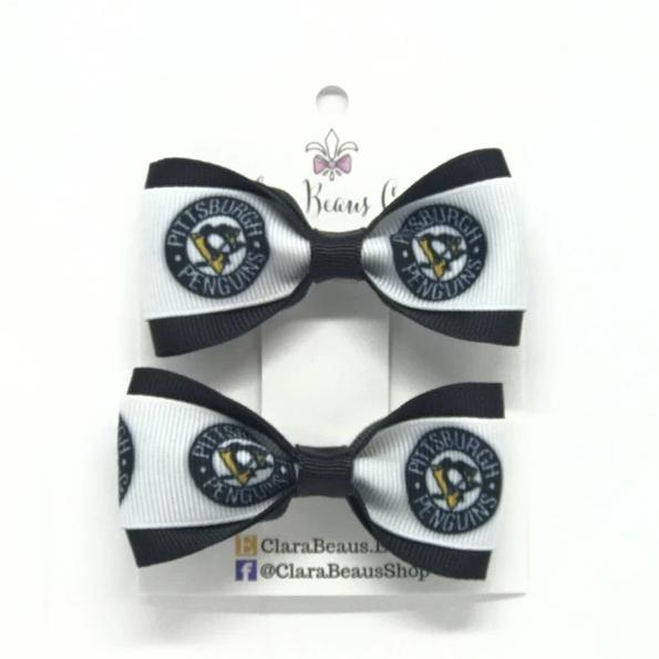 Pittsburgh Penguins Pigtail Hair Bow set - Clara Beaus Co