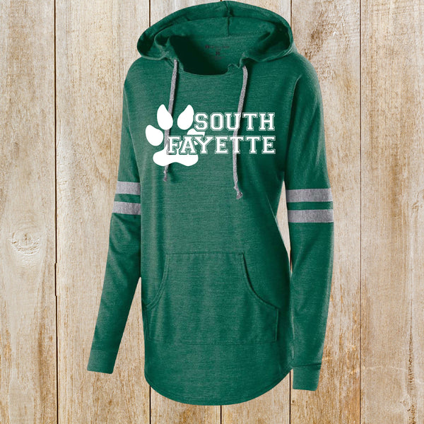 South Fayette lion paw Women's long-sleeved hooded tee